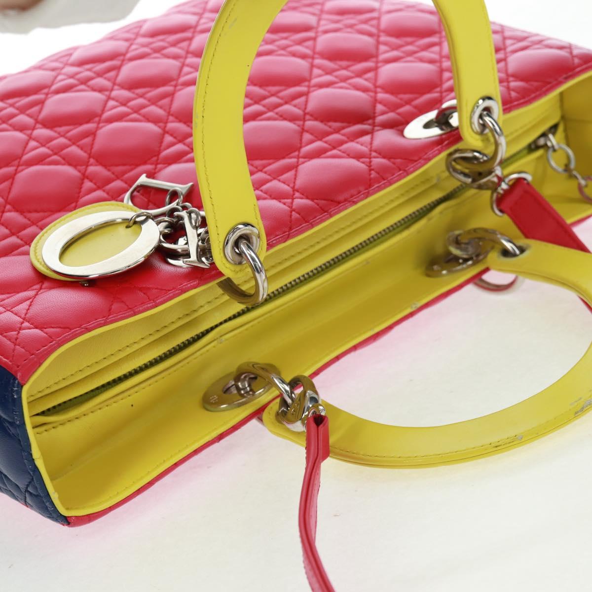 Christian Dior Lady Dior Canage Hand Bag Leather 2way Pink Silver Auth 161705SAM