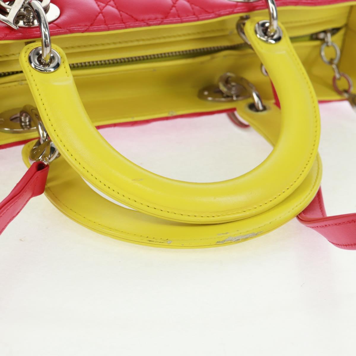 Christian Dior Lady Dior Canage Hand Bag Leather 2way Pink Silver Auth 161705SAM