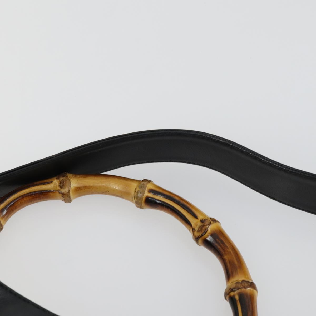 GUCCI Bamboo Hand Bag Leather 2way Black Gold 001 1705 1638 Auth 161722