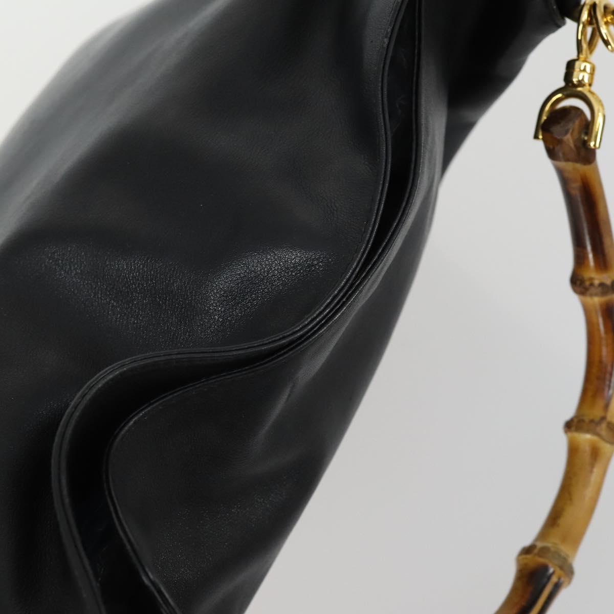 GUCCI Bamboo Hand Bag Leather 2way Black Gold 001 1705 1638 Auth 161722