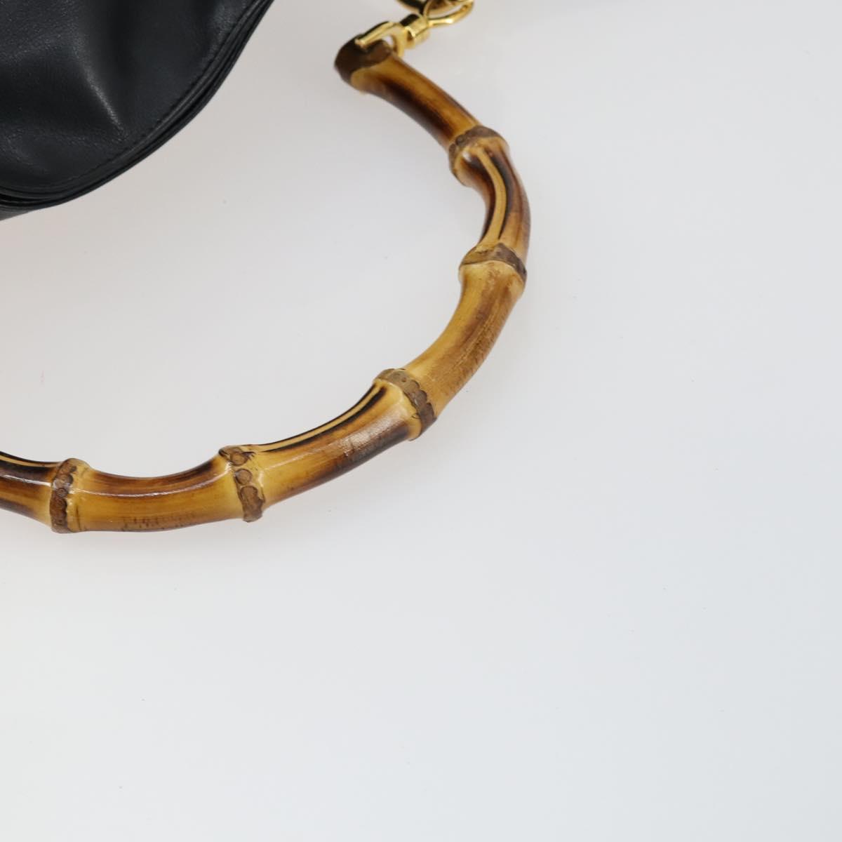 GUCCI Bamboo Hand Bag Leather 2way Black Gold 001 1705 1638 Auth 161722