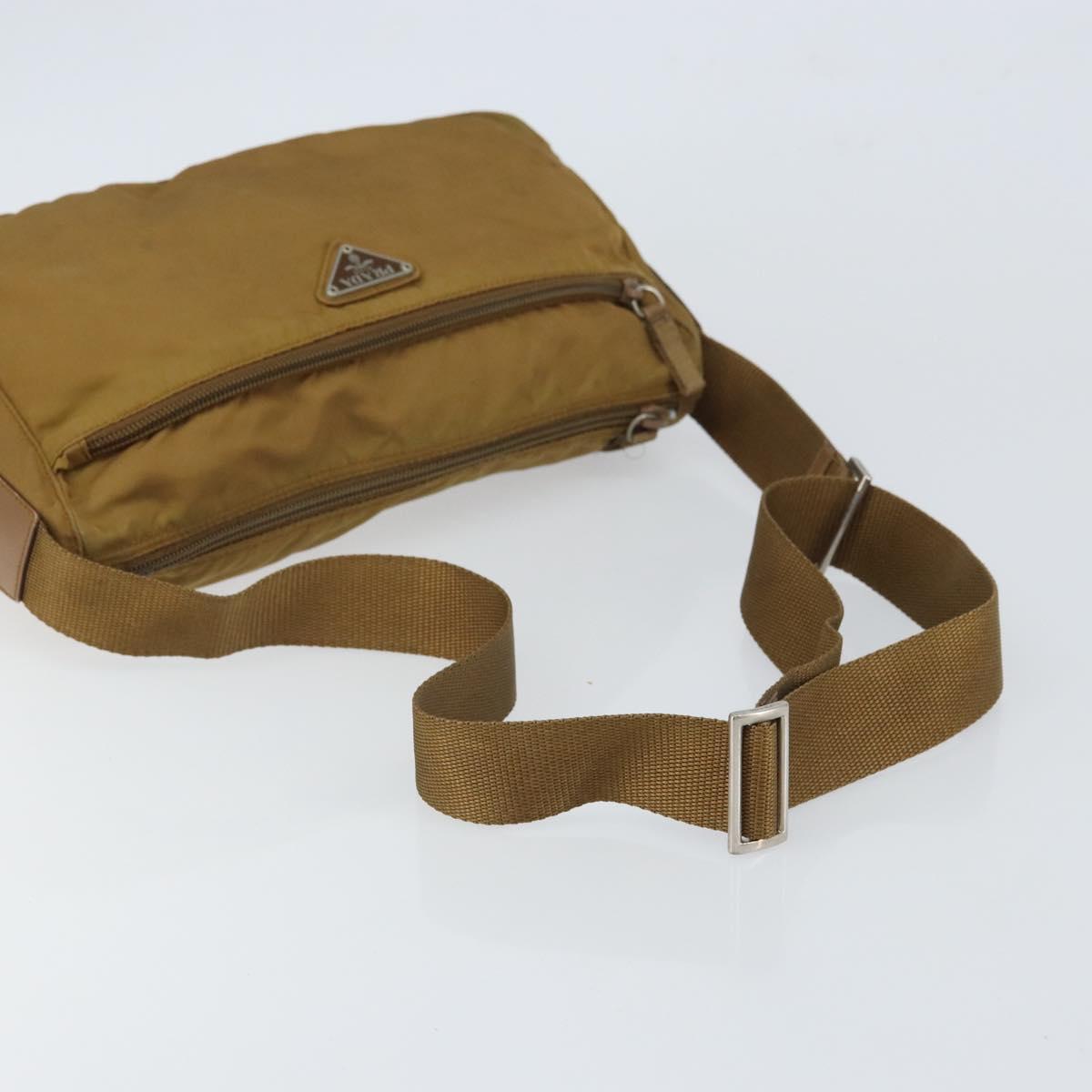 PRADA Shoulder Bag Nylon Beige Silver Auth 161725