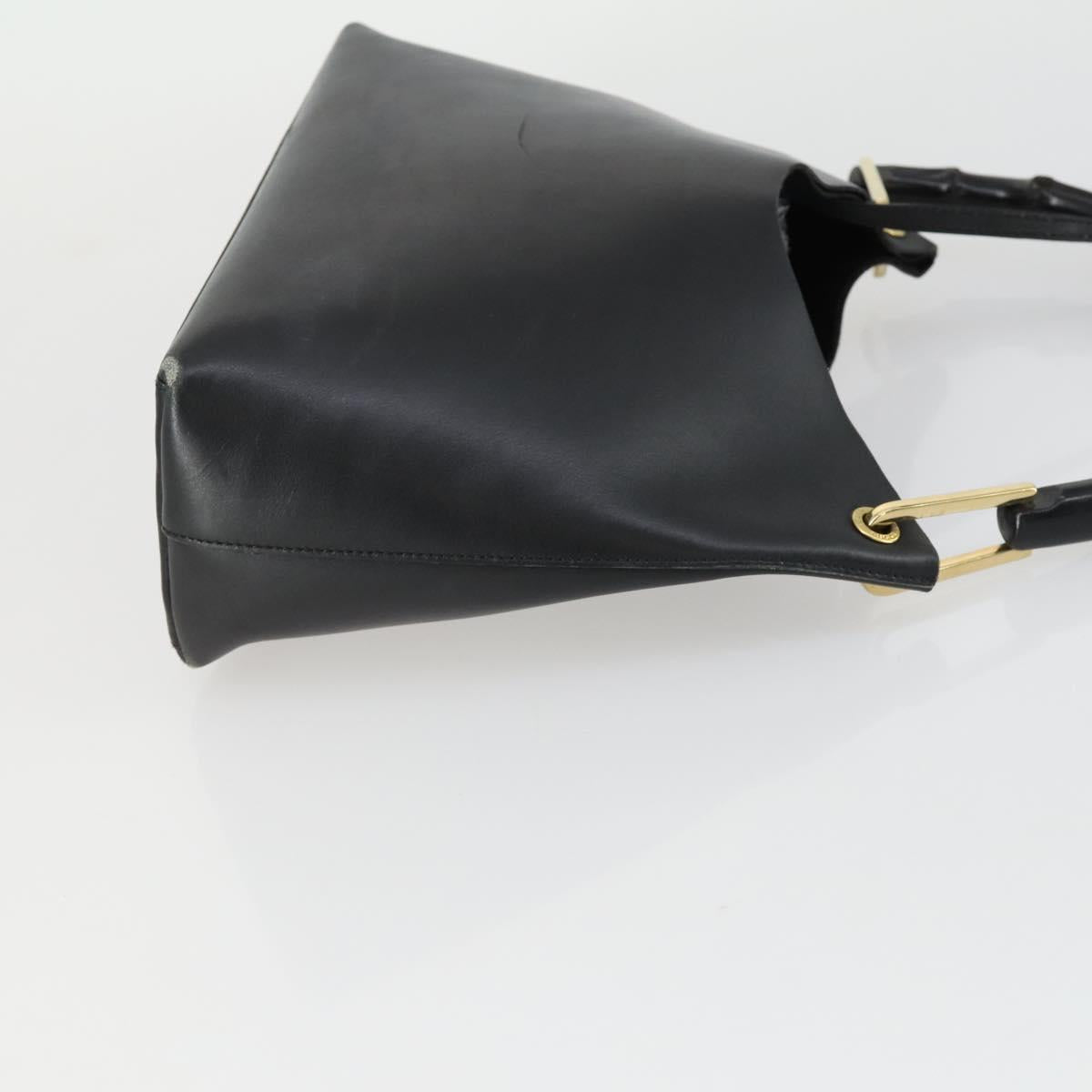 GUCCI Bamboo Shoulder Bag Leather Black Gold 001 1998 1883 Auth 161727
