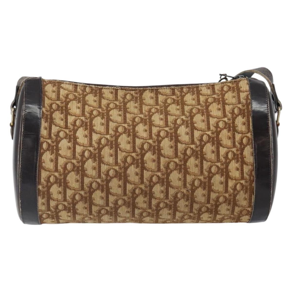 Christian Dior Trotter Canvas Shoulder Bag Beige Gold Auth 161729