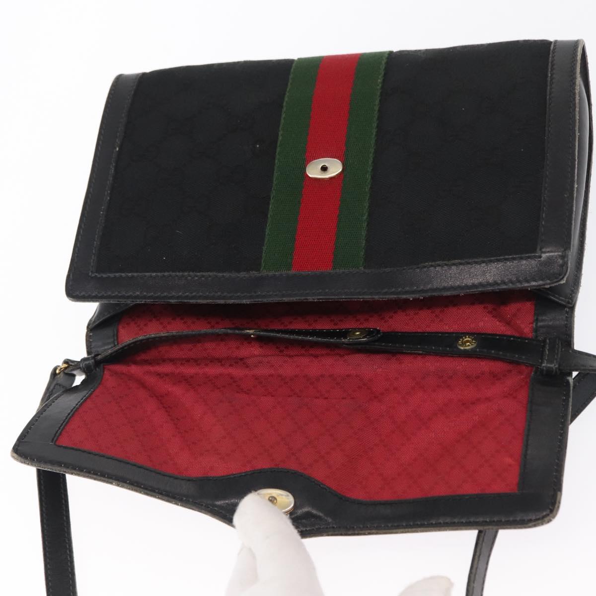 GUCCI GG Canvas Web Sherry Line Shoulder Bag Black Red Green Auth 161730