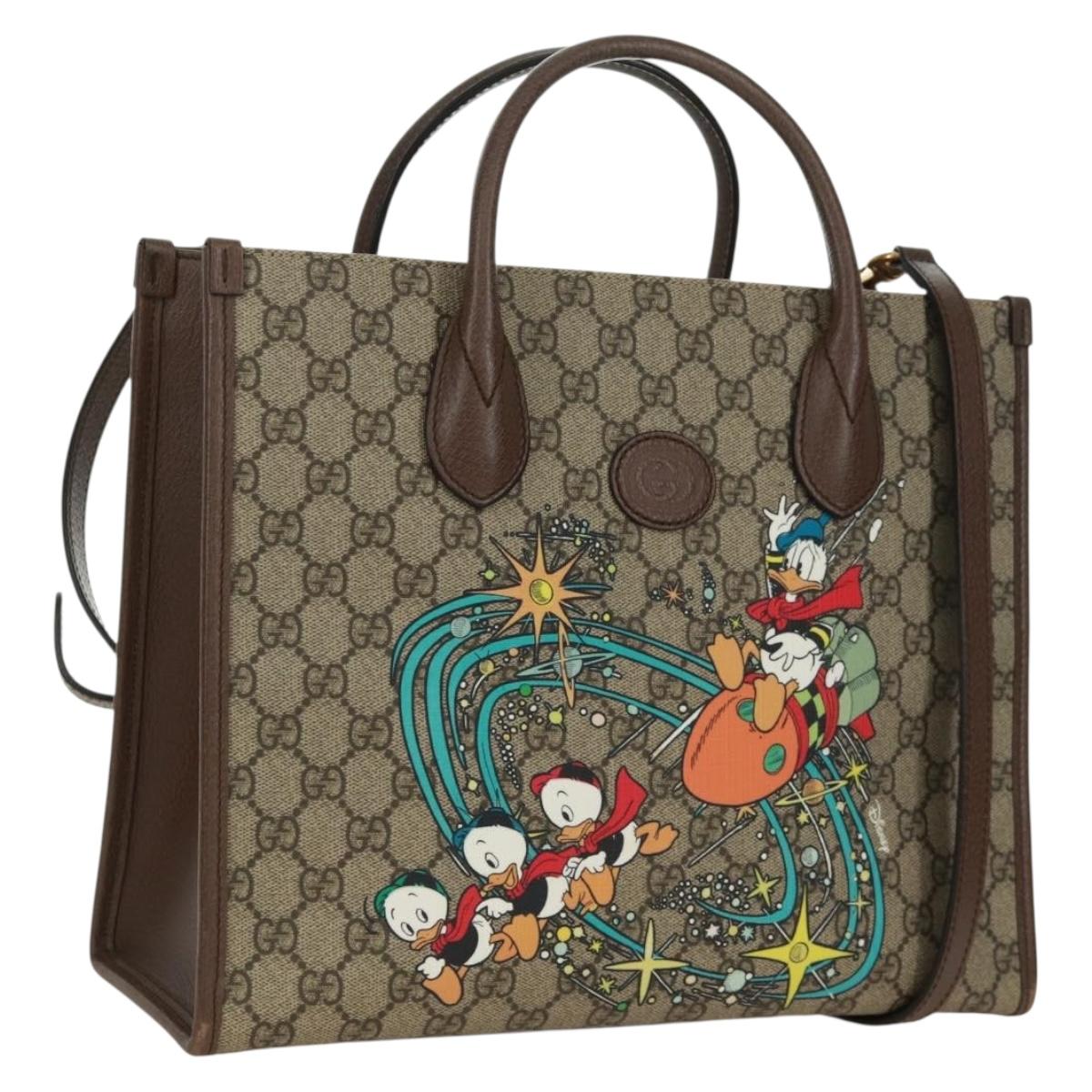 GUCCI GG Supreme Donald duck Hand Bag PVC 2way Beige Gold 648134 Auth 161733SAM
