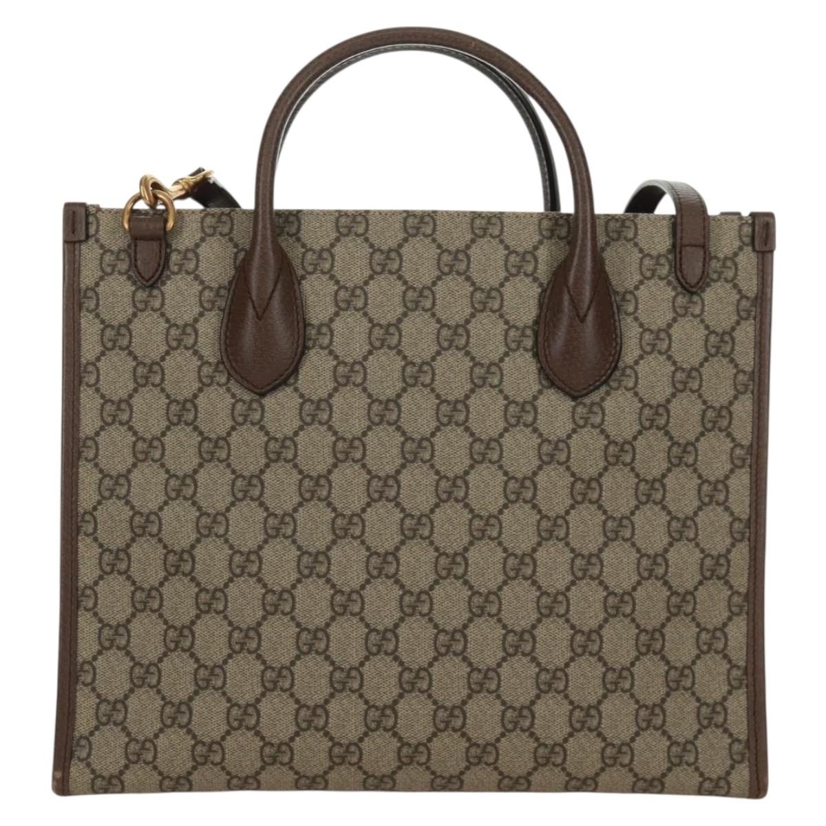 GUCCI GG Supreme Donald duck Hand Bag PVC 2way Beige Gold 648134 Auth 161733SAM