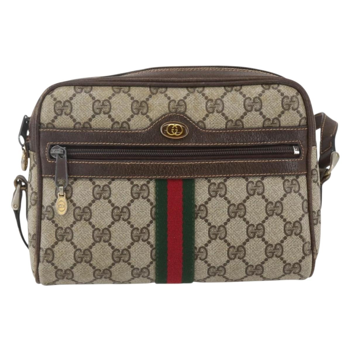 GUCCI GG Supreme Web Sherry Line Shoulder Bag PVC Beige 010 378 Auth 161738