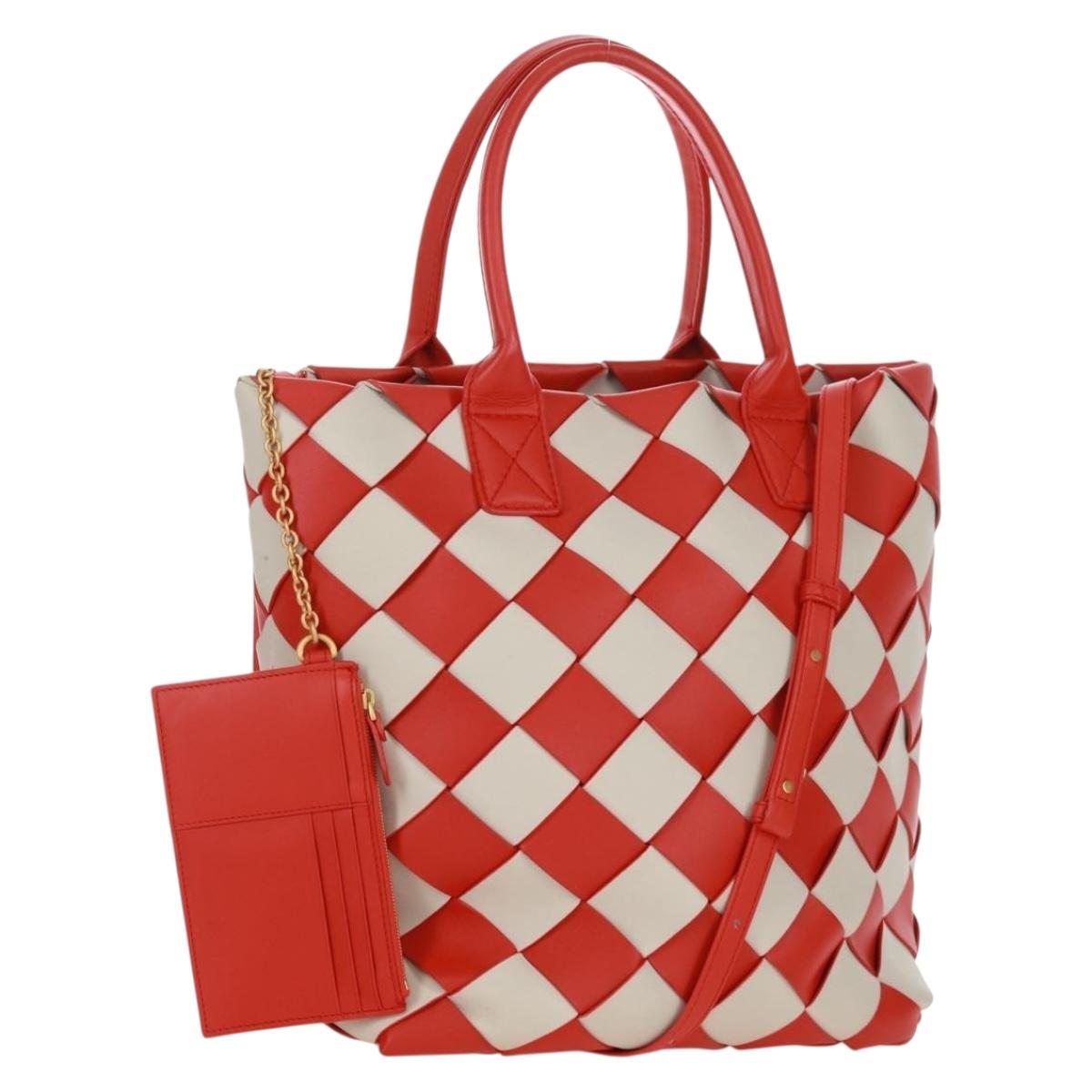 BOTTEGA VENETA INTRECCIATO Cabas Bag Leather 2way Orange Gold Auth 161744SAM