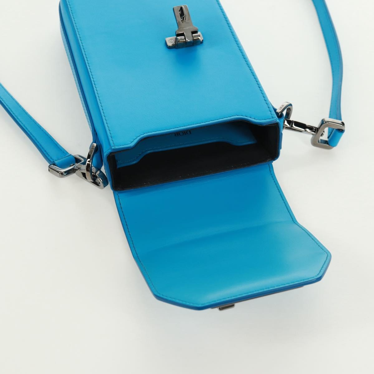 Christian Dior Shoulder Bag Leather Blue Silver Auth 161745M