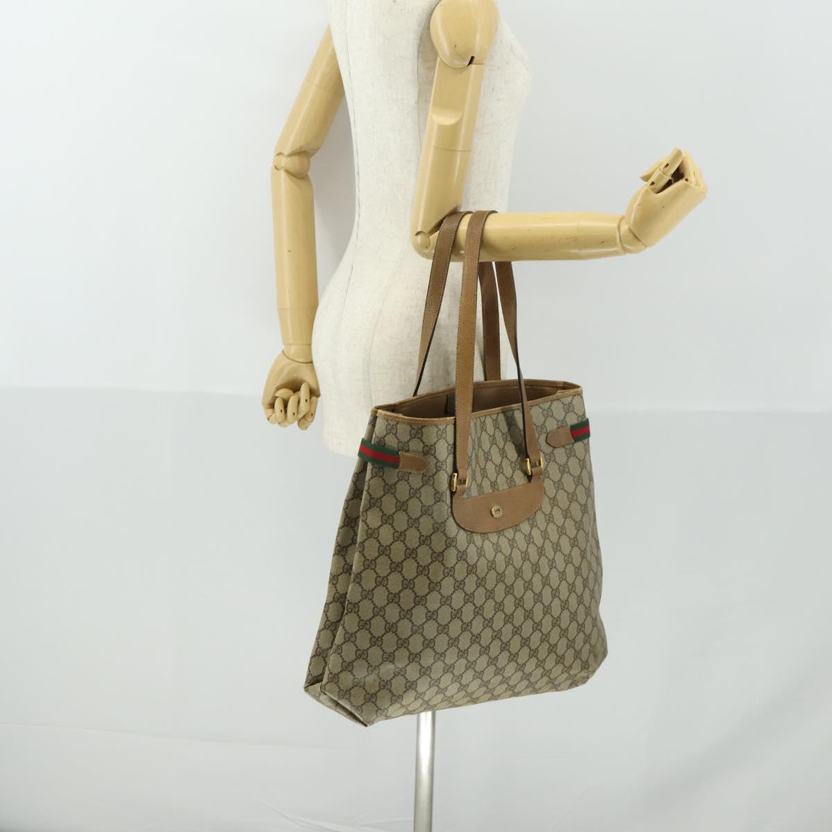 GUCCI GG Supreme Web Sherry Line Tote Bag PVC Beige Gold 39 02 091 Auth 161753