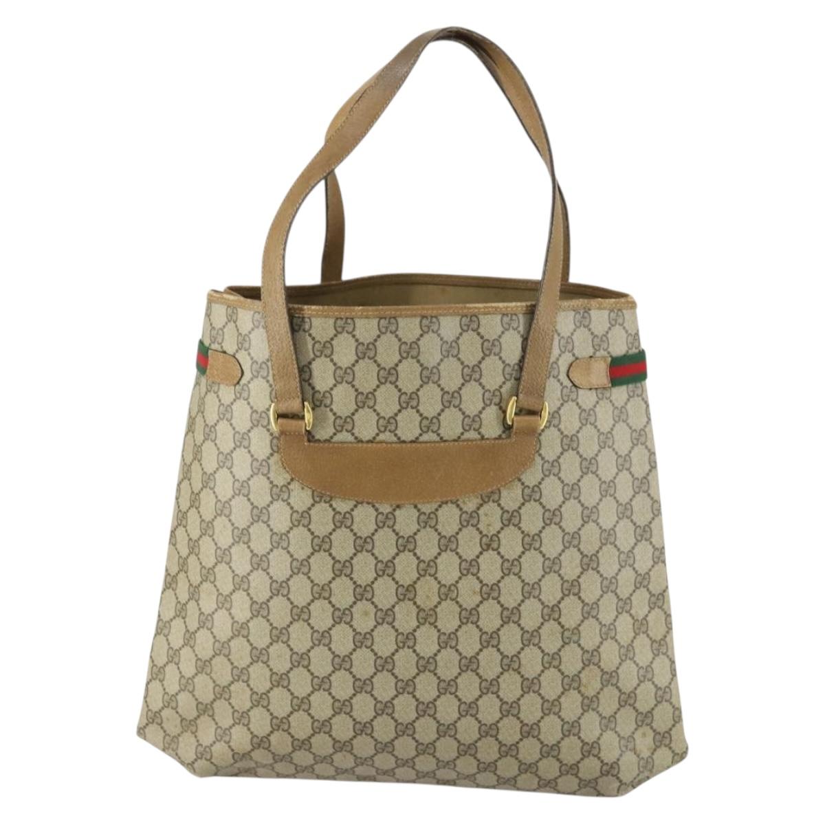 GUCCI GG Supreme Web Sherry Line Tote Bag PVC Beige Gold 39 02 091 Auth 161753