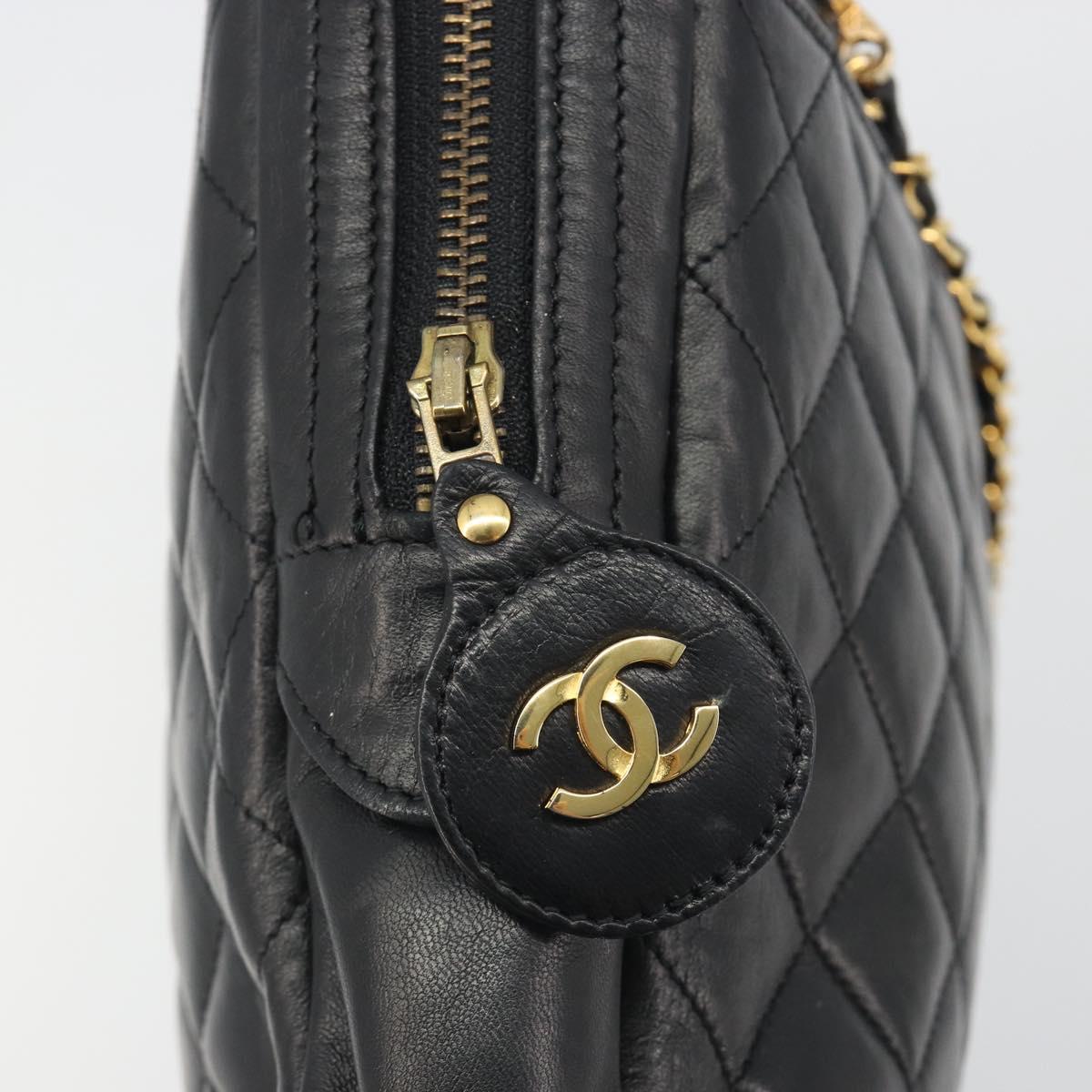 CHANEL Matelasse Chain Shoulder Bag Leather Black Gold CC Auth 161755
