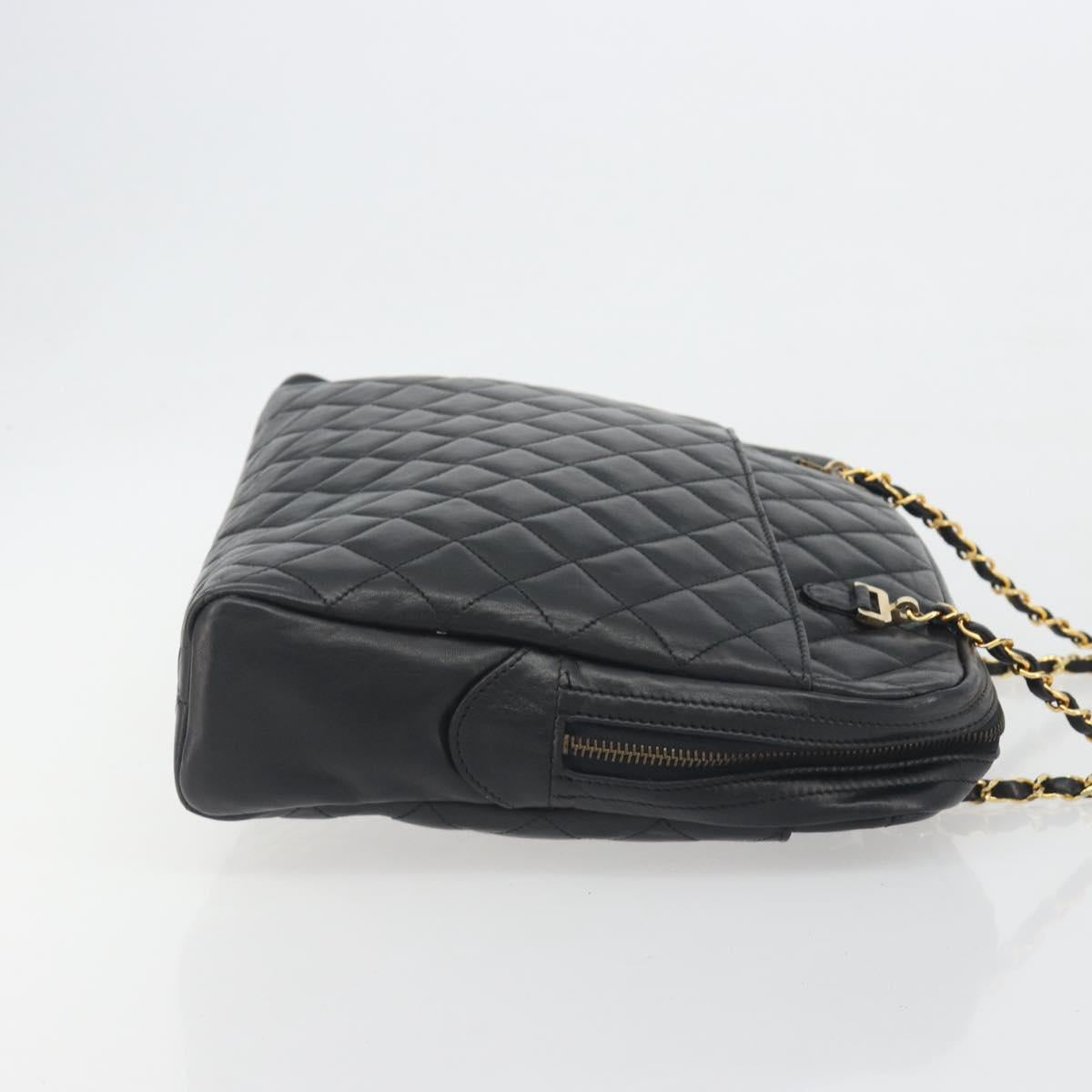 CHANEL Matelasse Chain Shoulder Bag Leather Black Gold CC Auth 161755