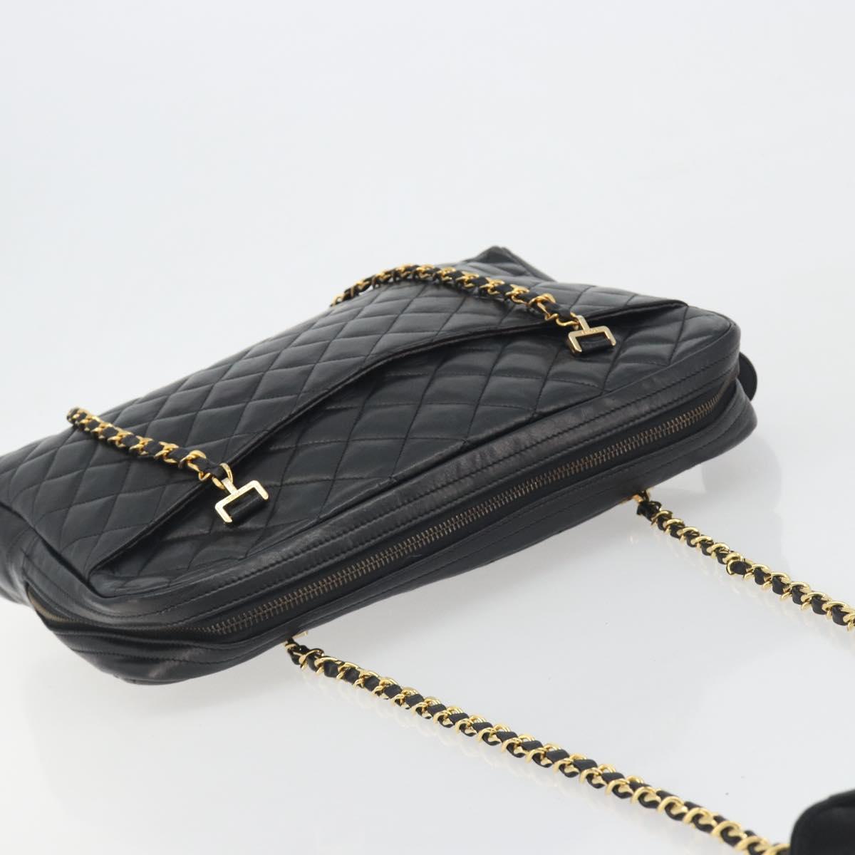 CHANEL Matelasse Chain Shoulder Bag Leather Black Gold CC Auth 161755
