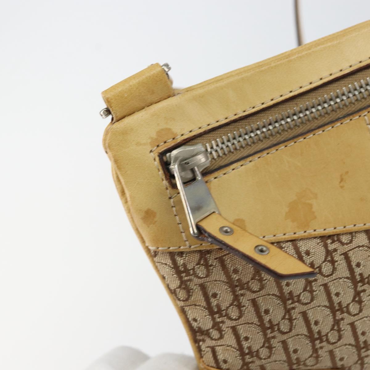 Christian Dior Trotter Canvas Street Chic Shoulder Bag Beige Silver Auth 161759