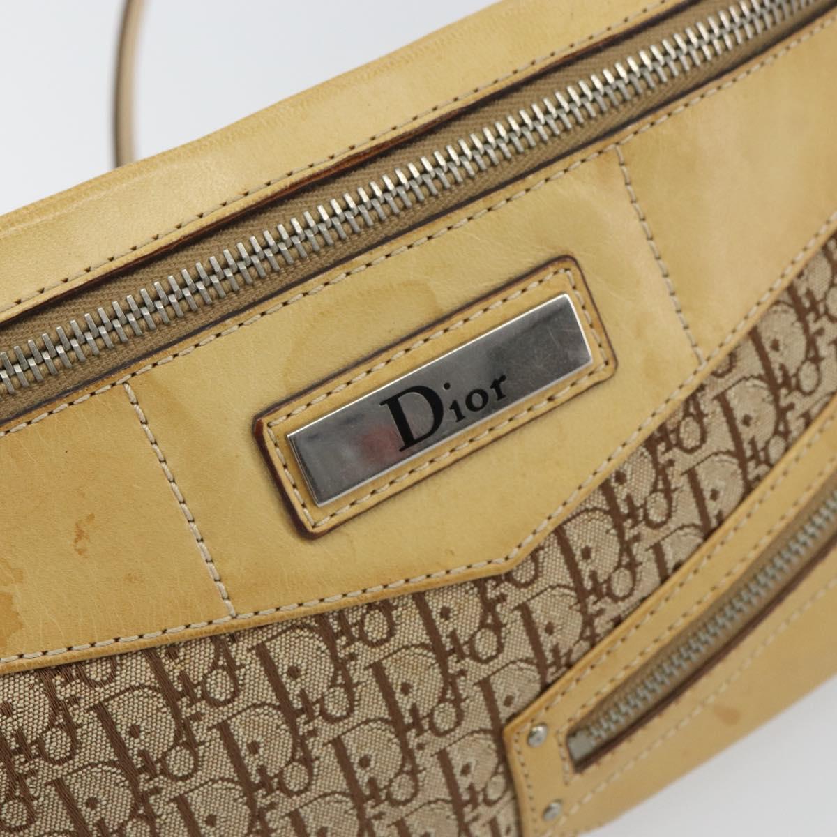 Christian Dior Trotter Canvas Street Chic Shoulder Bag Beige Silver Auth 161759