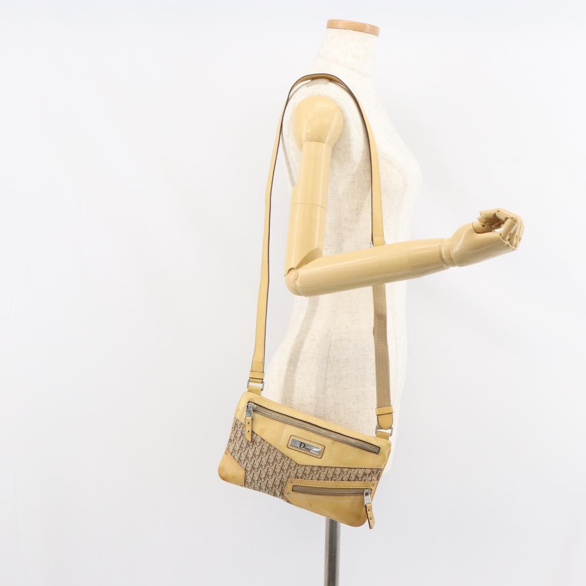 Christian Dior Trotter Canvas Street Chic Shoulder Bag Beige Silver Auth 161759