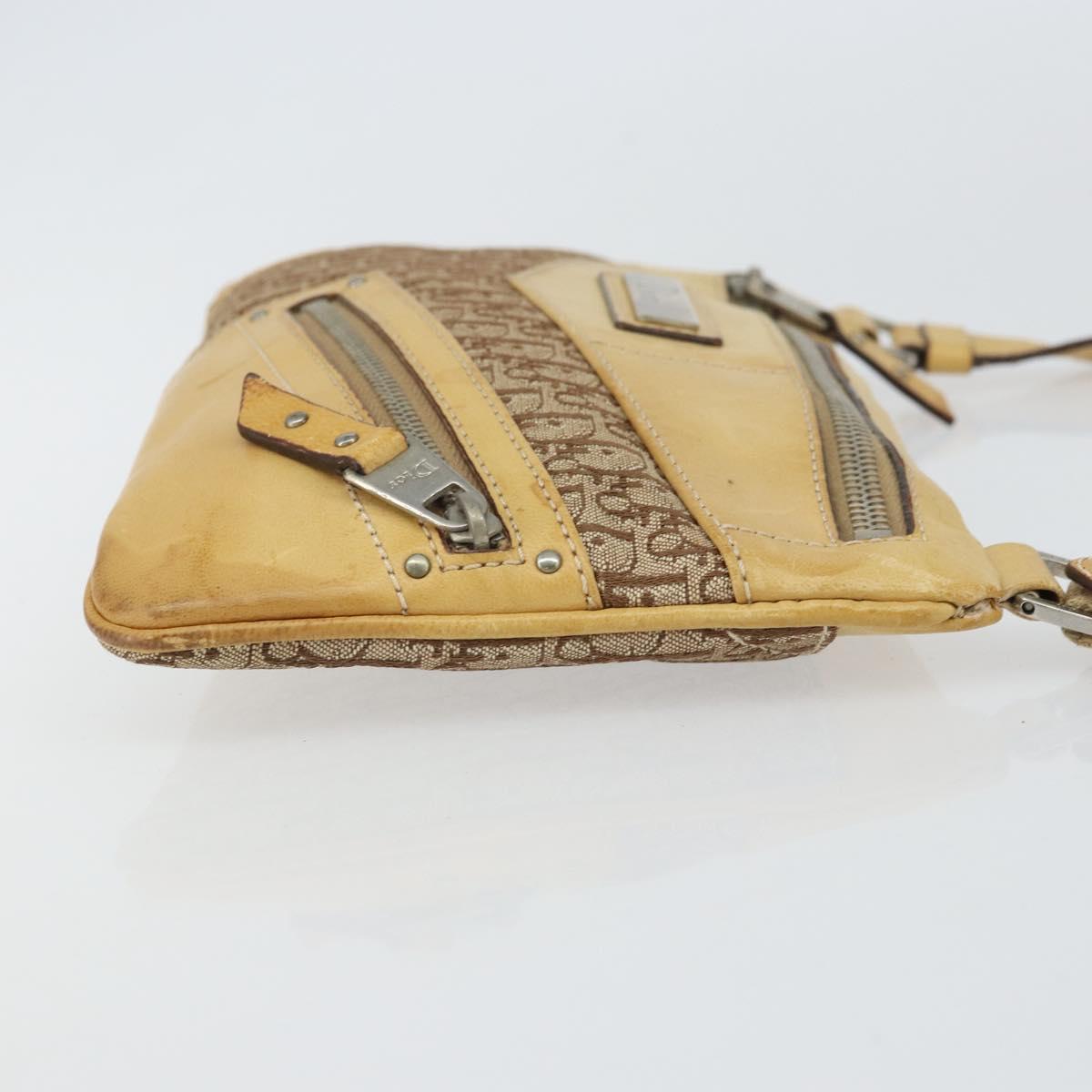 Christian Dior Trotter Canvas Street Chic Shoulder Bag Beige Silver Auth 161759