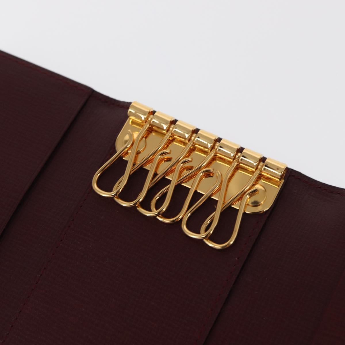 CARTIER Must Line Key Case Leather Bordeaux Gold Auth 161762V