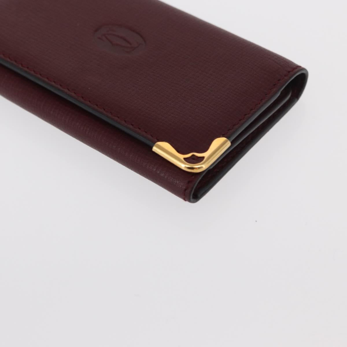 CARTIER Must Line Key Case Leather Bordeaux Gold Auth 161762V