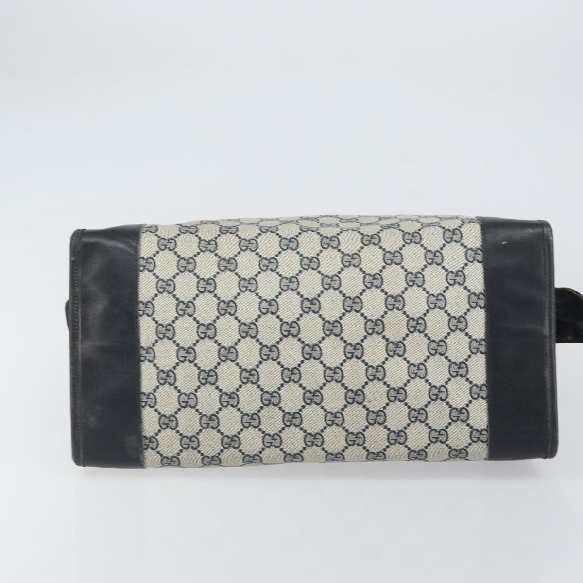 GUCCI GG Supreme Sherry Line Boston Bag PVC Navy Gold Auth 161763