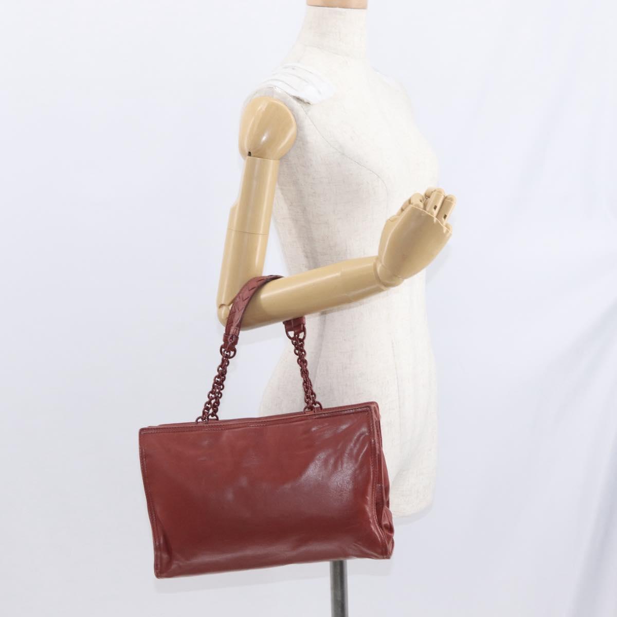 BOTTEGA VENETA Chain Shoulder Bag Leather Red Auth 161765
