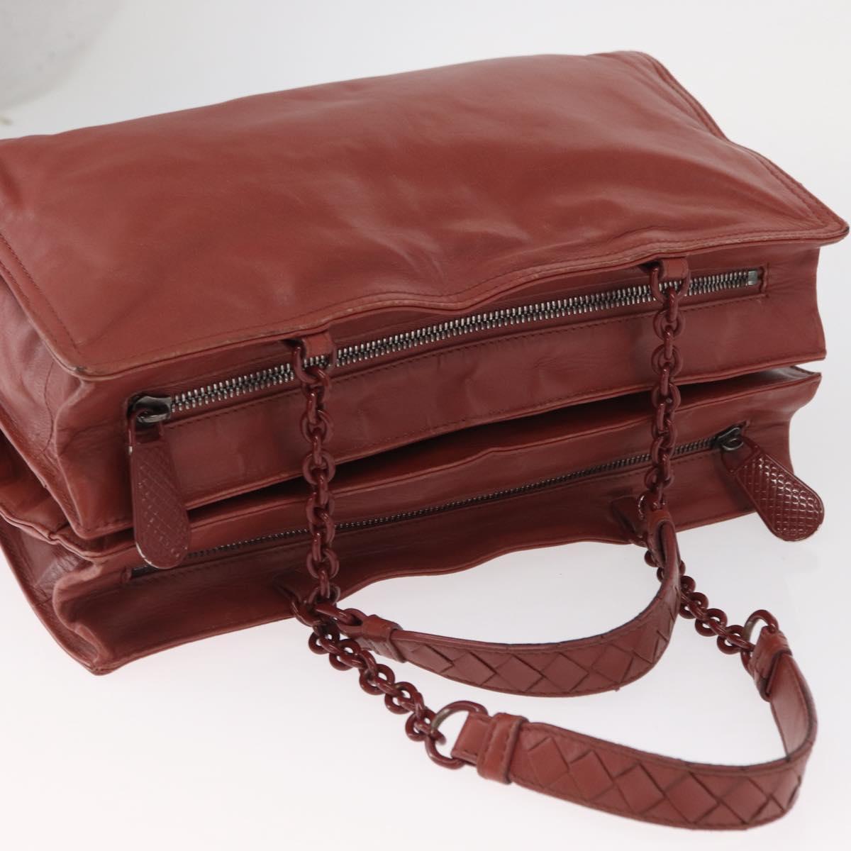 BOTTEGA VENETA Chain Shoulder Bag Leather Red Auth 161765