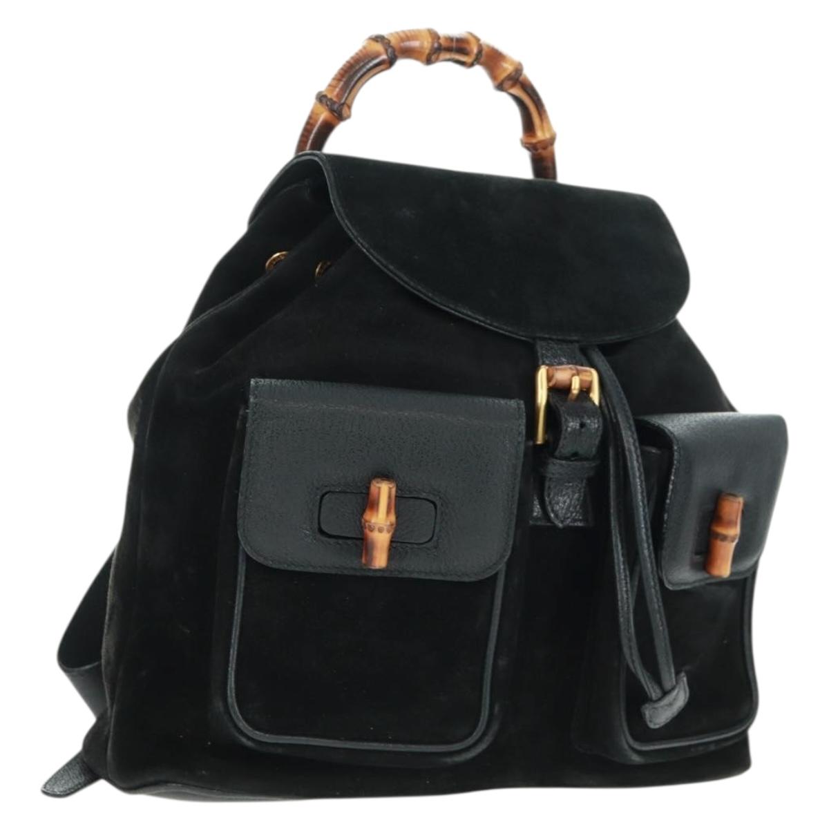 GUCCI Bamboo Backpack Suede Black Gold 003 58 0016 Auth 161768