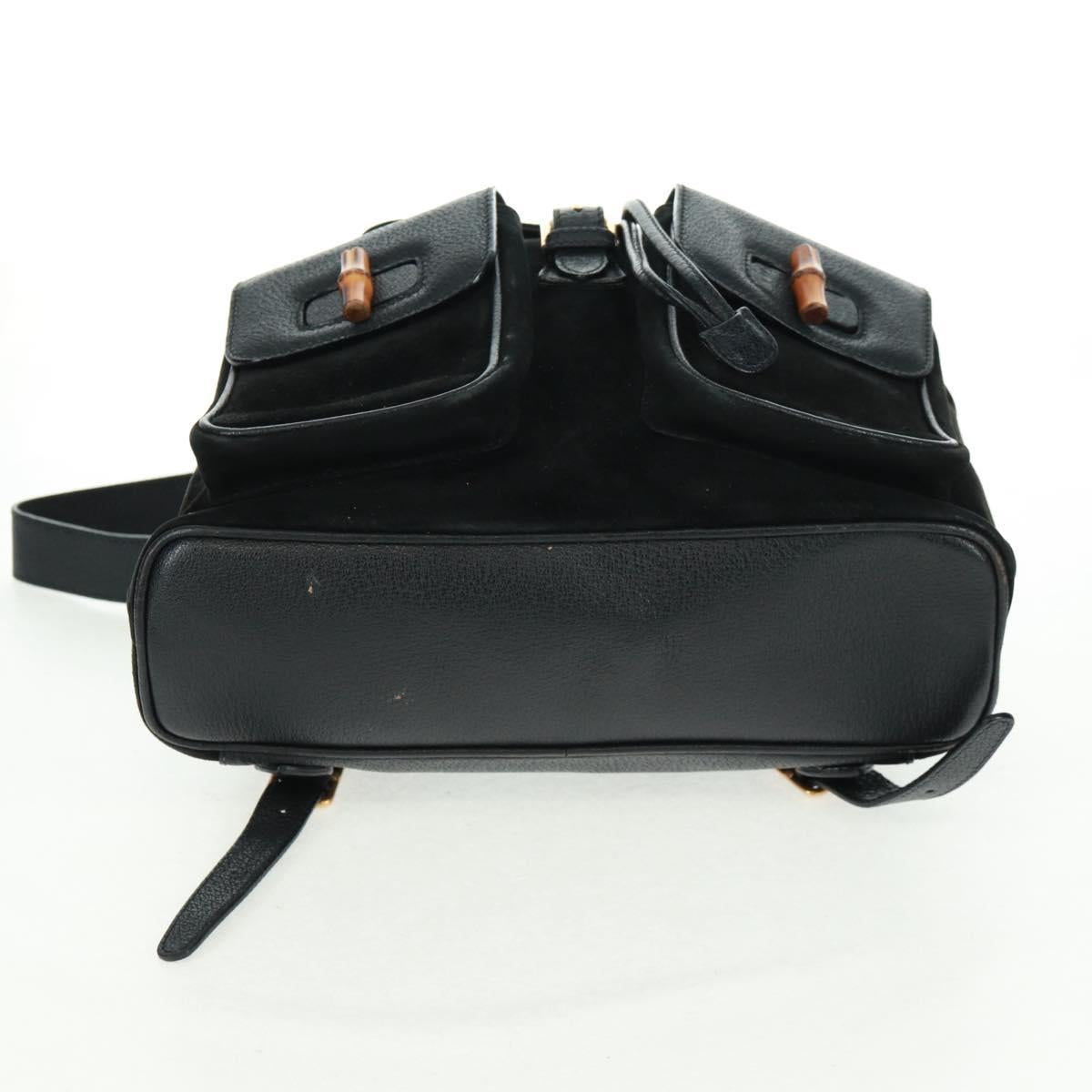 GUCCI Bamboo Backpack Suede Black Gold 003 58 0016 Auth 161768