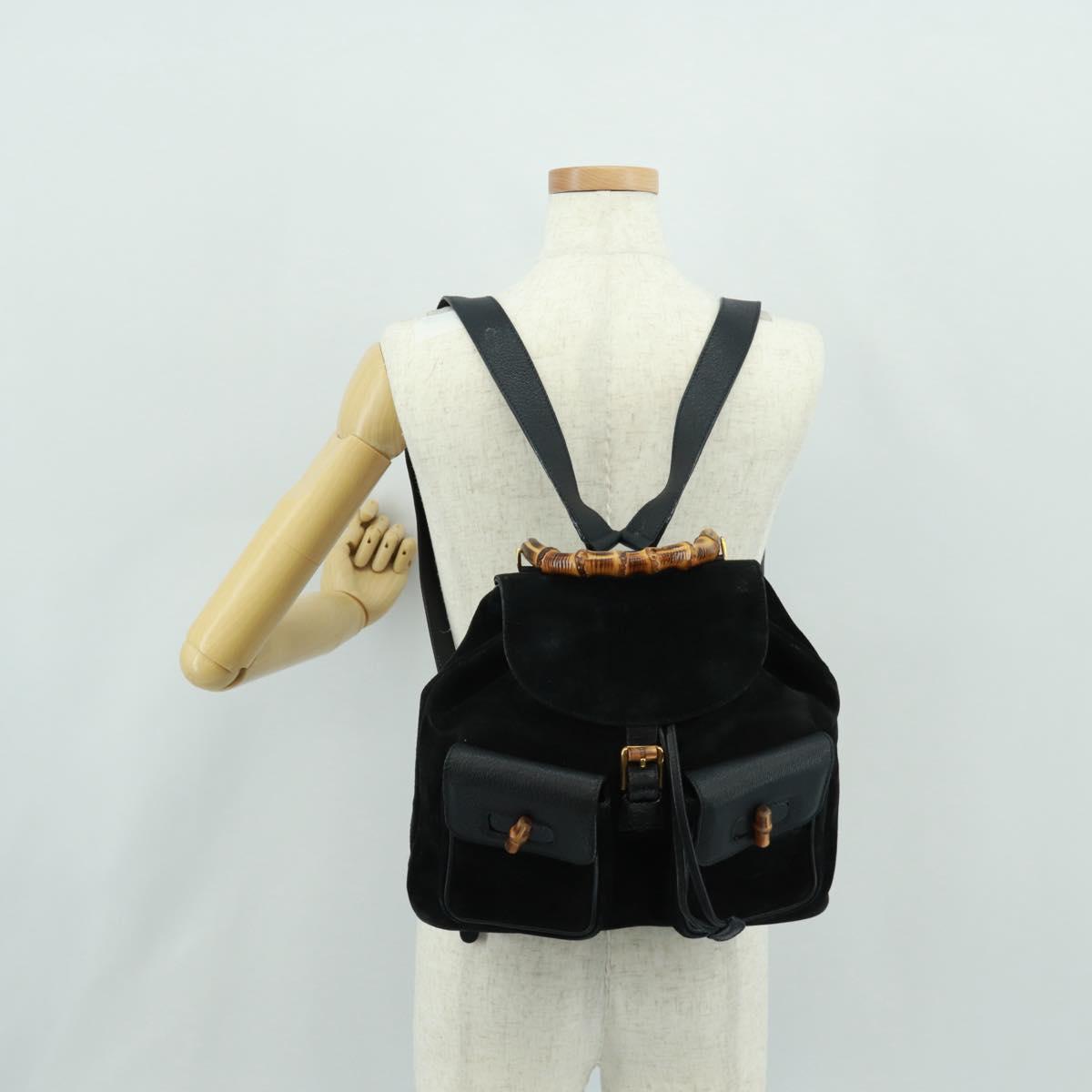GUCCI Bamboo Backpack Suede Black Gold 003 58 0016 Auth 161768
