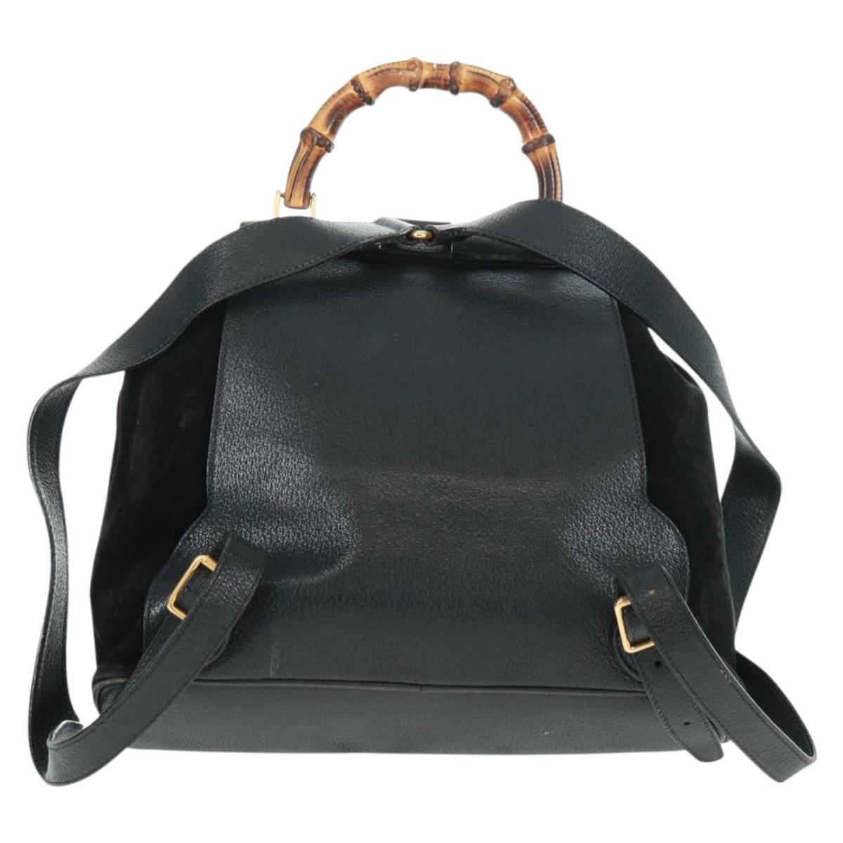 GUCCI Bamboo Backpack Suede Black Gold 003 58 0016 Auth 161768
