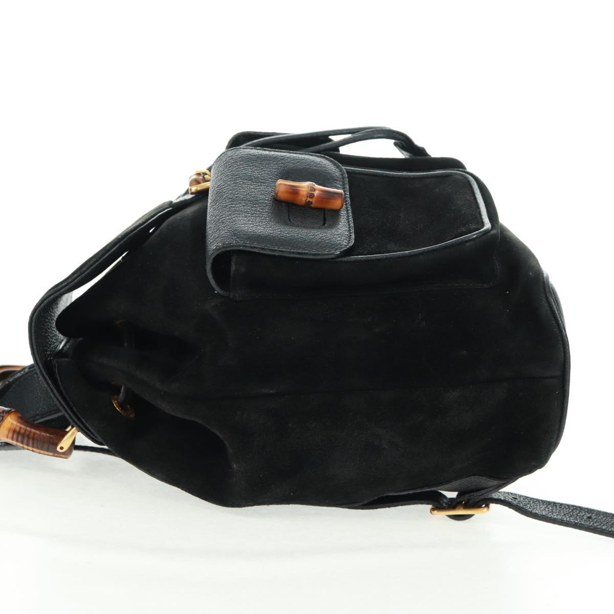 GUCCI Bamboo Backpack Suede Black Gold 003 58 0016 Auth 161768