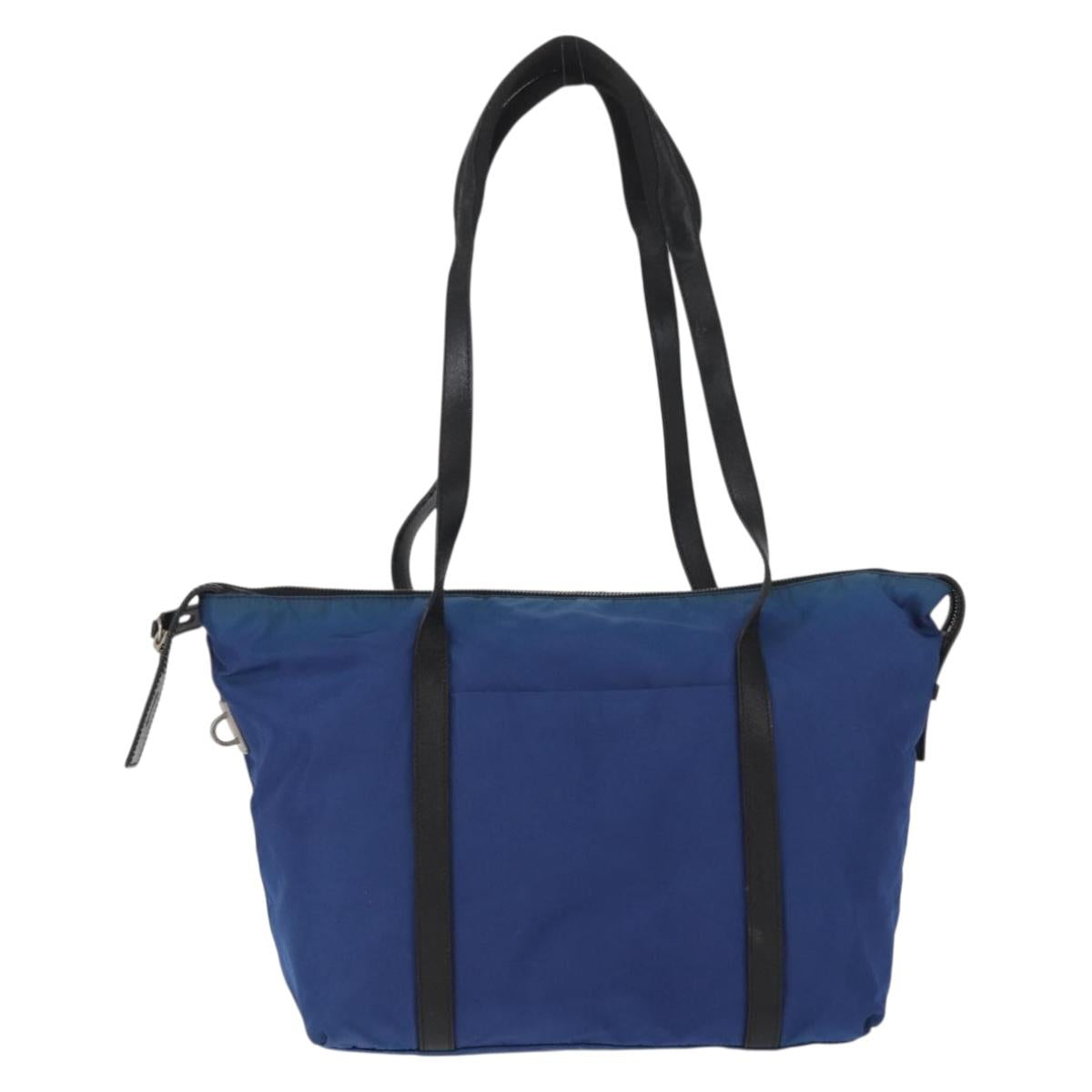 PRADA Tote Bag Nylon Blue Silver Auth 161771