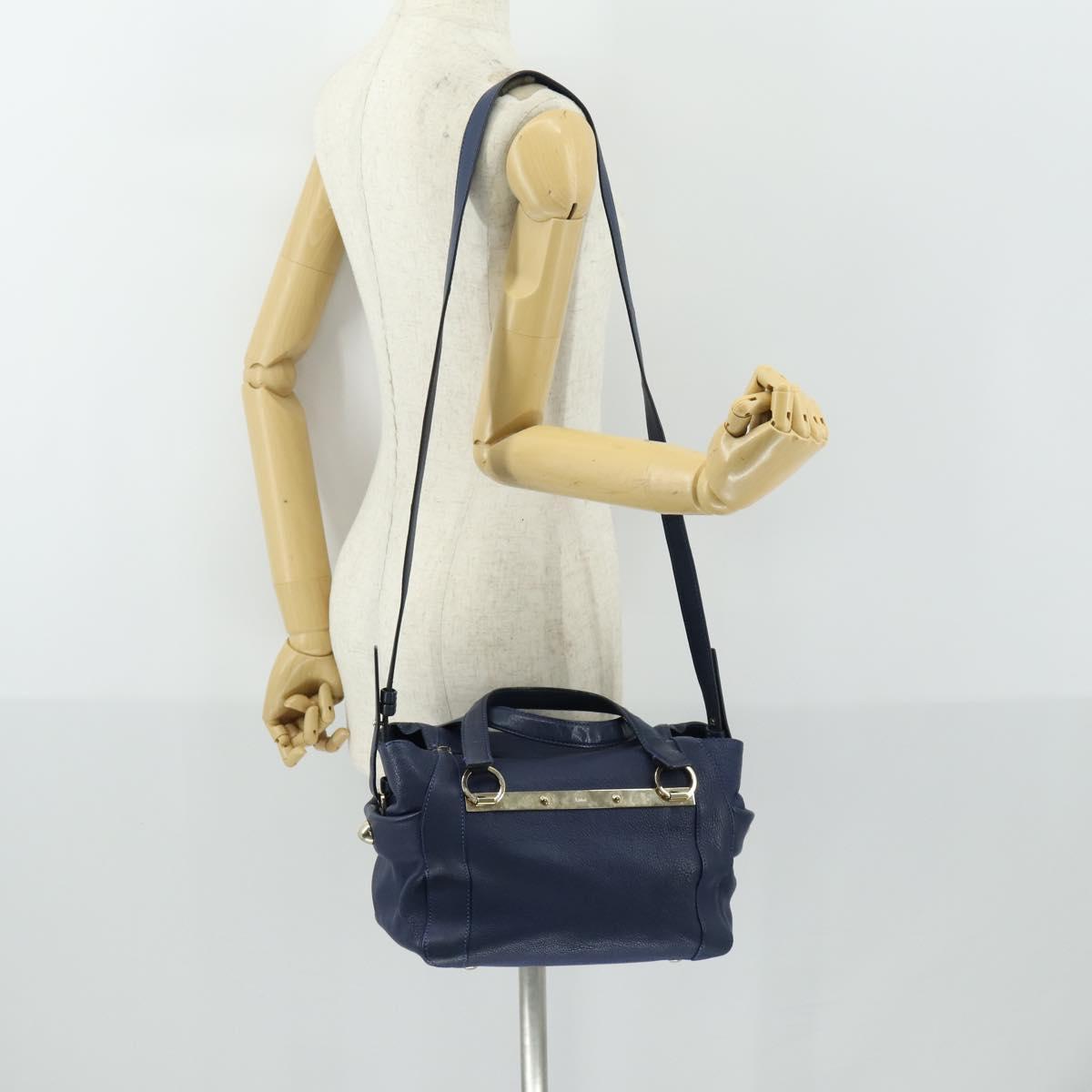 Chloe Bridget Hand Bag Leather 2way Navy Gold Auth 161772