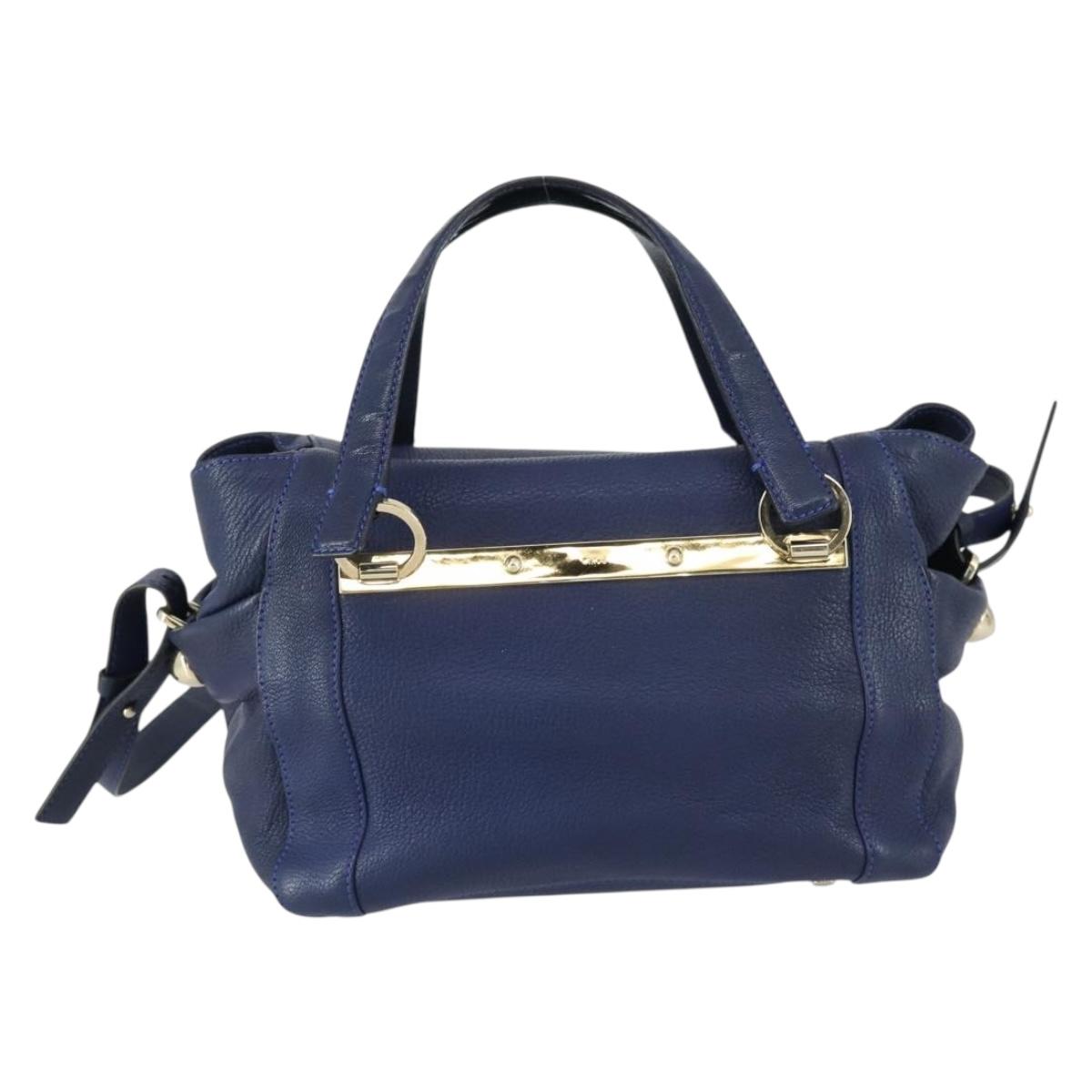 Chloe Bridget Hand Bag Leather 2way Navy Gold Auth 161772