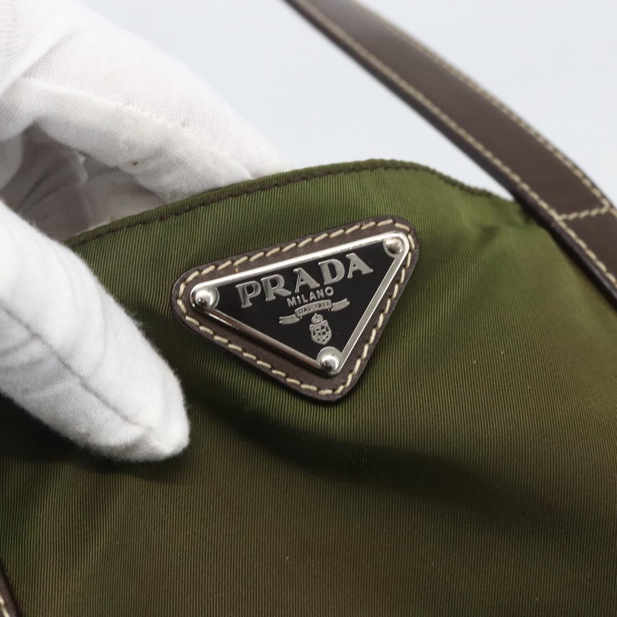 PRADA Tote Bag Nylon Khaki Silver Auth 161778