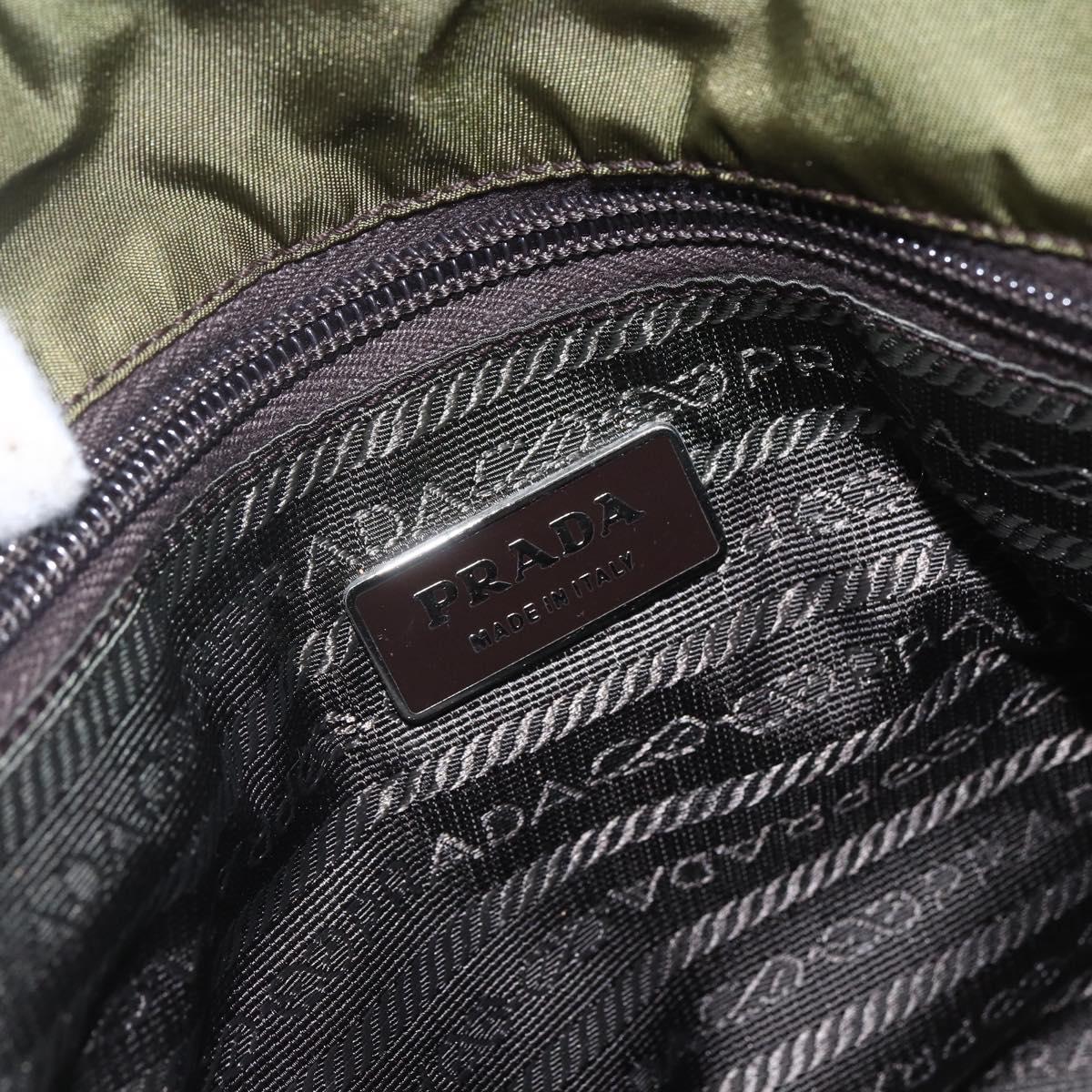 PRADA Tote Bag Nylon Khaki Silver Auth 161778