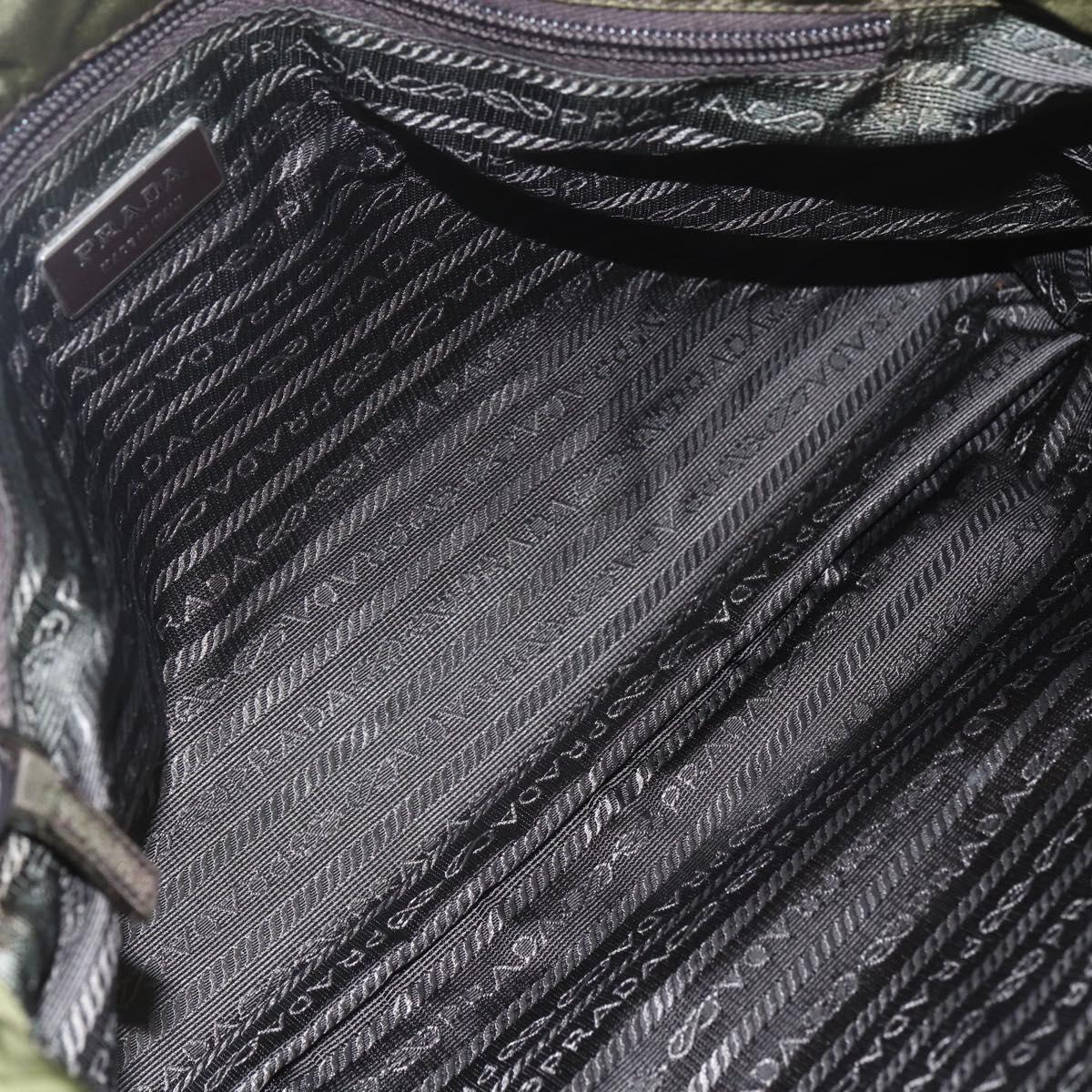 PRADA Tote Bag Nylon Khaki Silver Auth 161778