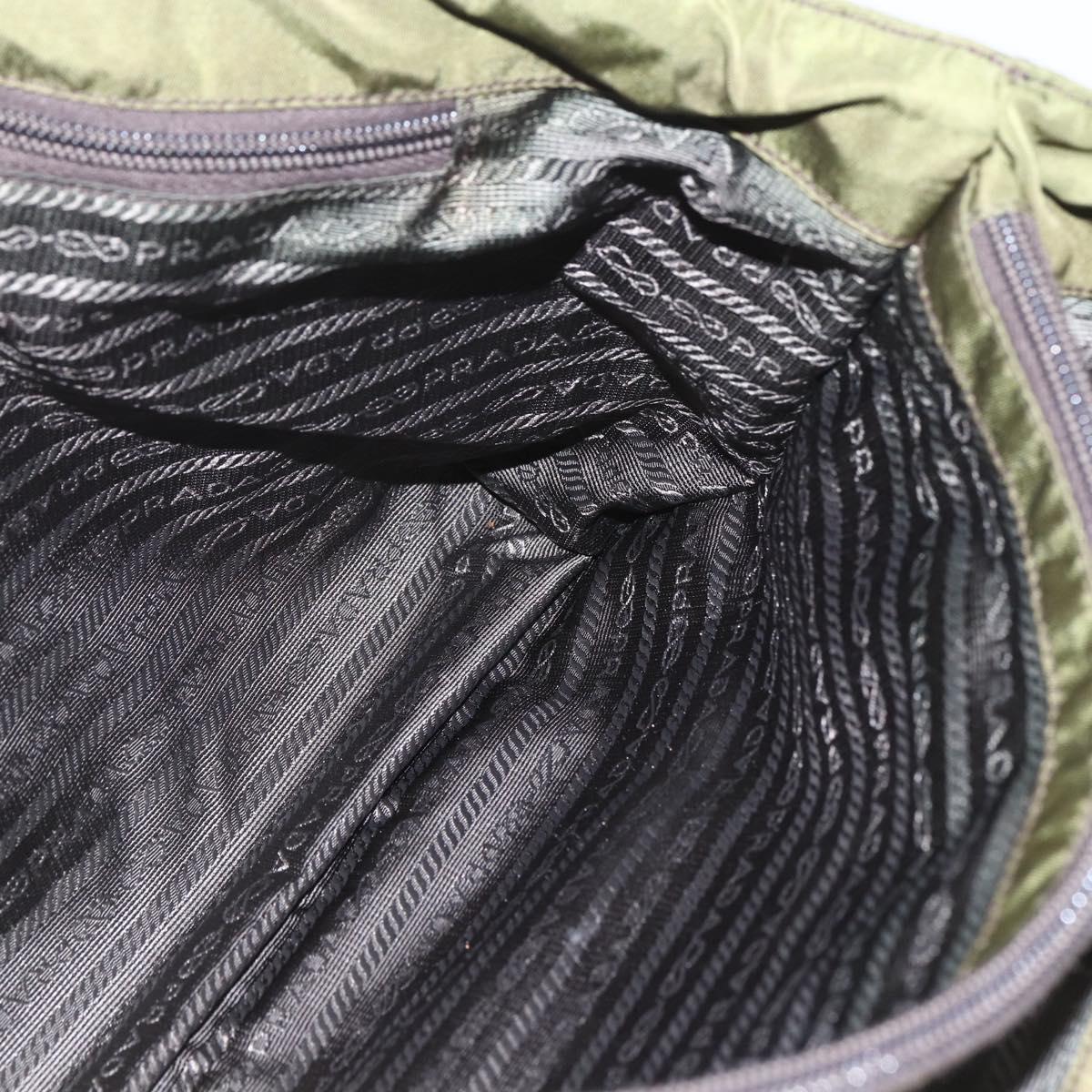 PRADA Tote Bag Nylon Khaki Silver Auth 161778