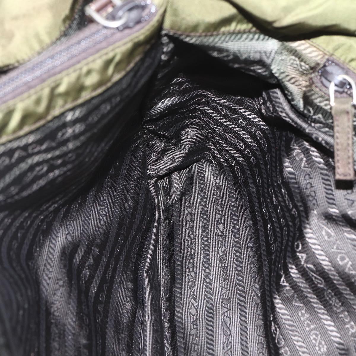 PRADA Tote Bag Nylon Khaki Silver Auth 161778