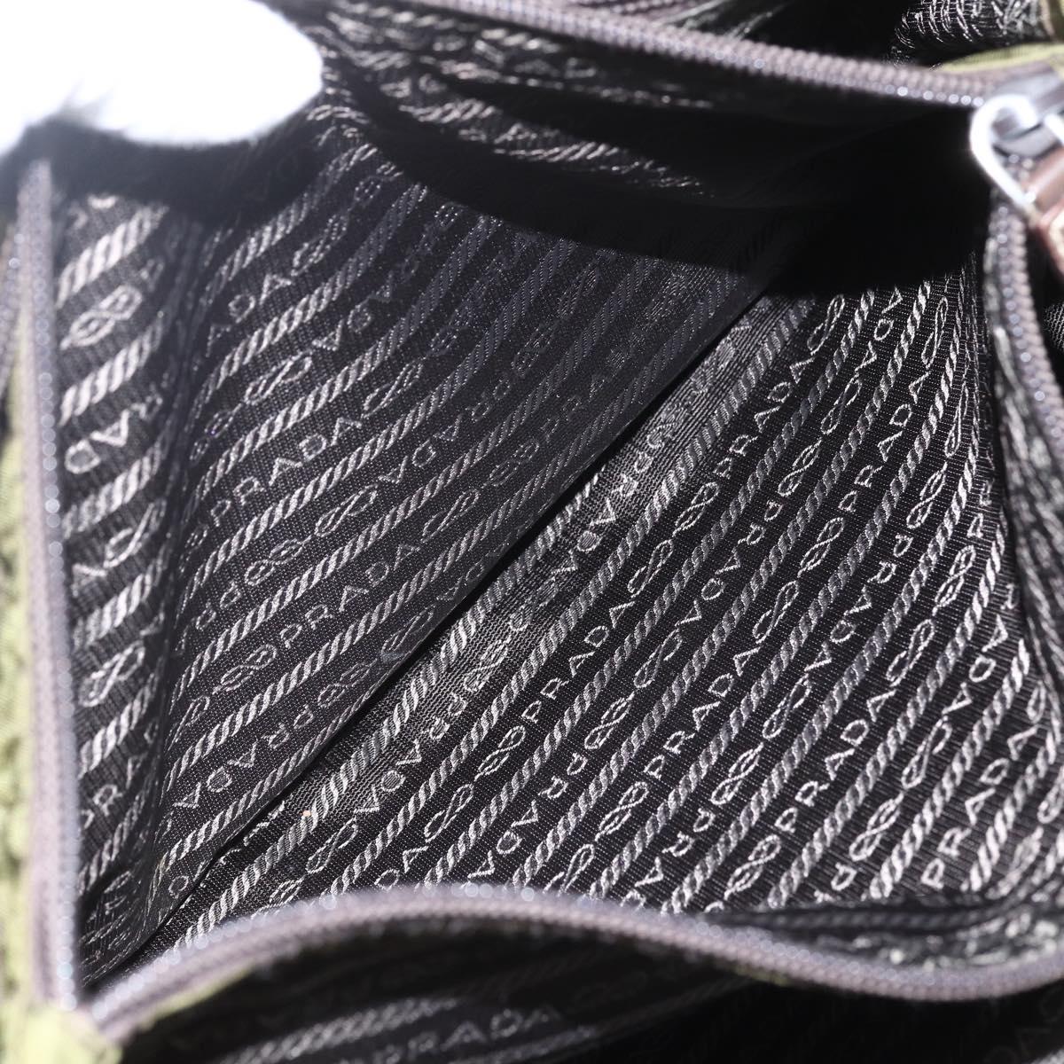 PRADA Tote Bag Nylon Khaki Silver Auth 161778