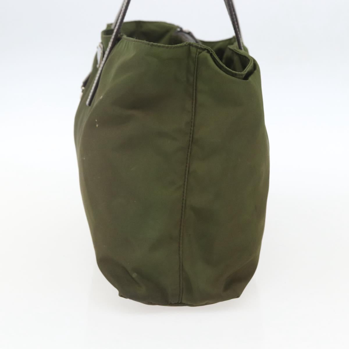 PRADA Tote Bag Nylon Khaki Silver Auth 161778