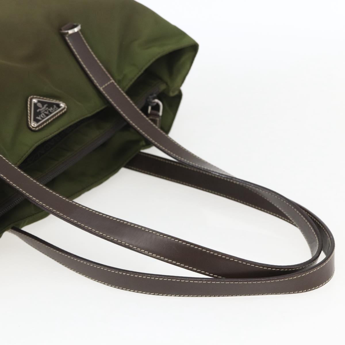 PRADA Tote Bag Nylon Khaki Silver Auth 161778