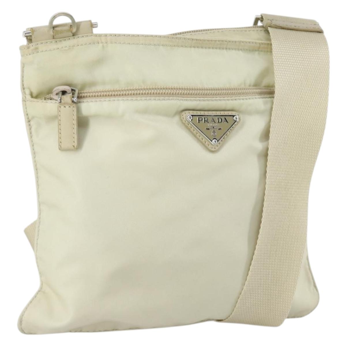 PRADA Shoulder Bag Nylon Ivory Silver Auth 161780