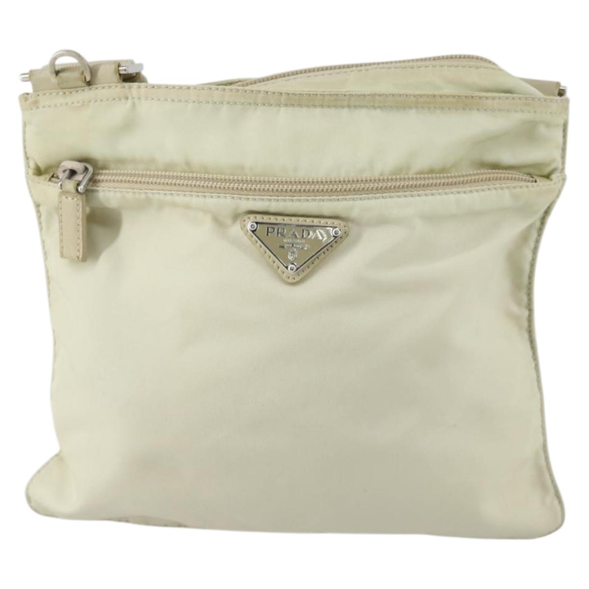 PRADA Shoulder Bag Nylon Ivory Silver Auth 161780