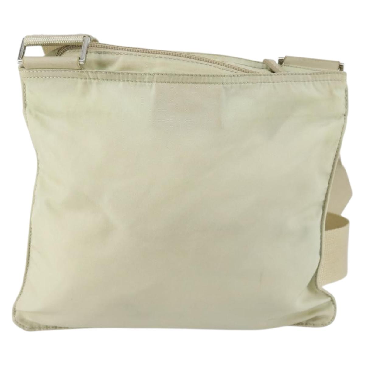 PRADA Shoulder Bag Nylon Ivory Silver Auth 161780