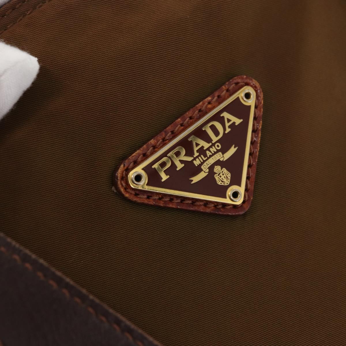 PRADA Tote Bag Nylon Brown Gold Auth 161781
