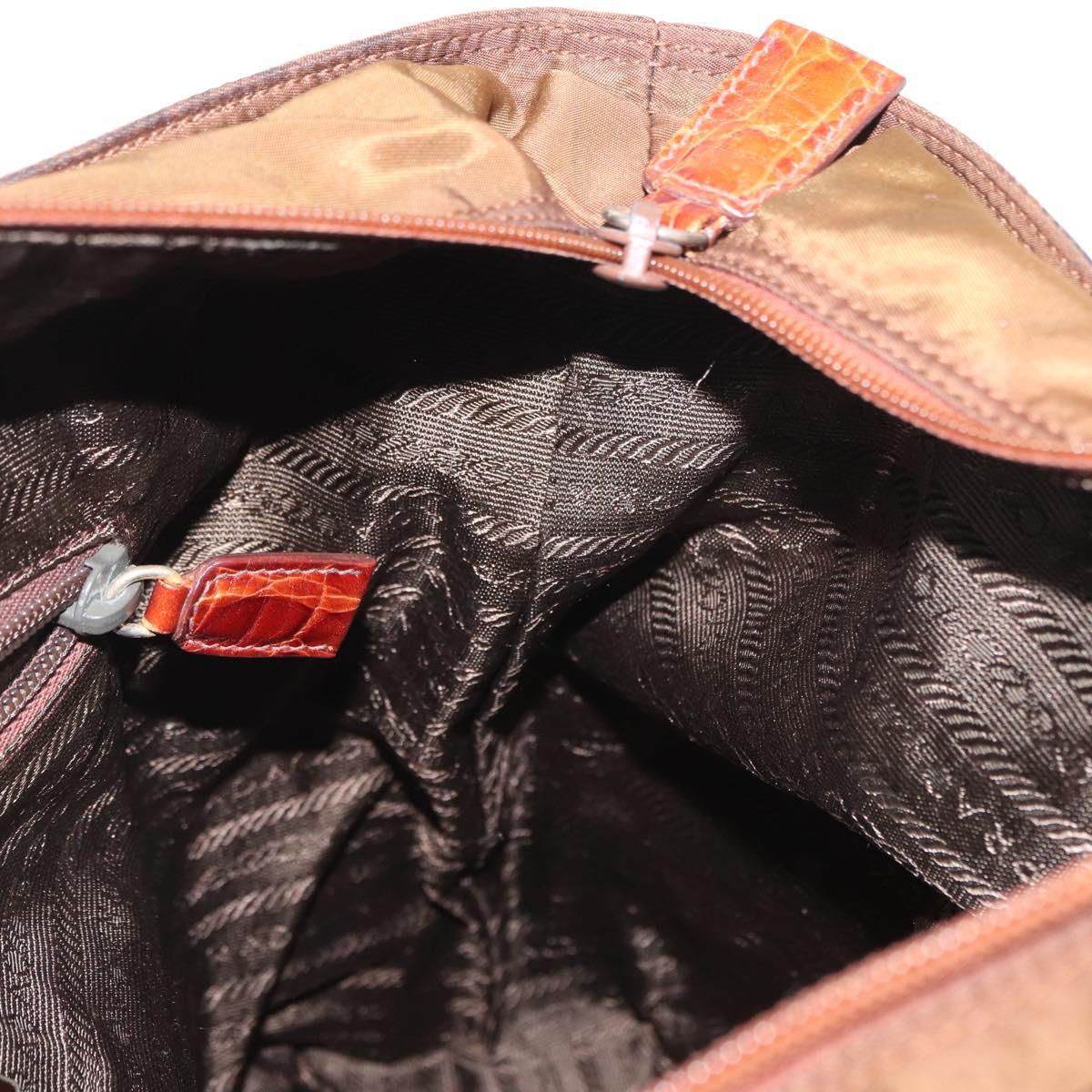 PRADA Tote Bag Nylon Brown Gold Auth 161781