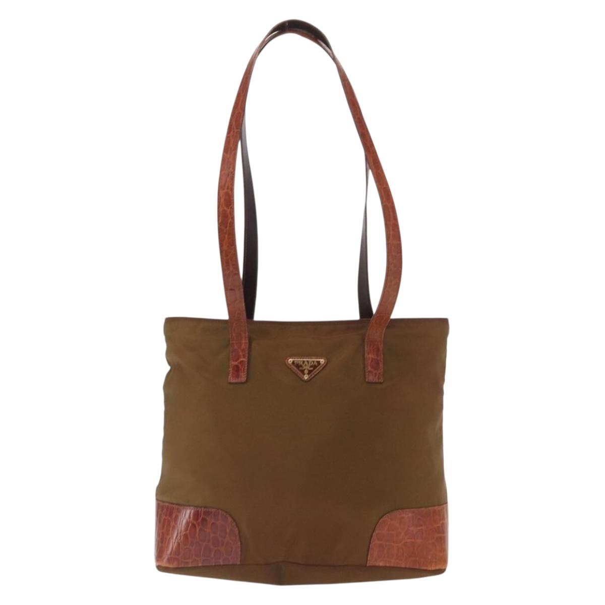 PRADA Tote Bag Nylon Brown Gold Auth 161781